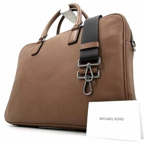 1円《 美品 》MICHAEL KORS マイケルコース 2way ビジネスバッグ ブリーフケース メンズ オールレザー A4 PC◎ ショルダー ブラウン 茶