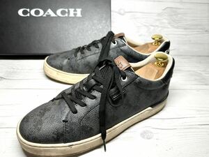 【即決】★箱付★ COACH コーチ メンズ 25.5cm US7.5 スニーカー 黒 グレー ロゴ カジュアル レザーシューズ 靴 くつ レザー G1250