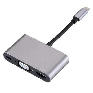 USB3.1 Type C to HDMI/VGA(ミニ D-Sub 15ピン)/USB3.0/PD/Audio 5in1 変換アダプタ 4K2K フルHD HDMI音声サポート オスーメス 15cm