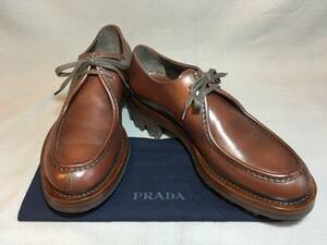 新品 本物 プラダ シャークソール レザー シューズ 8.5 PRADA 革靴 ドレスシューズ 茶 ブラウン