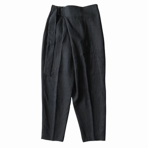 未使用品 22SS ハイク HYKE LINEN WRAP PANTS リネン ラップ パンツ ベルテッド テーパード 221-13220 サイズ1 黒 ブラック