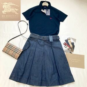 ★新品タグ付★バーバリー★BURBERRY★38-40/9-11号/M-L ドライカノコポロシャツ&ベルテッドデニムスカート スーツ おでかけ 夏コーデ