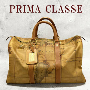 【鑑定済/正規品】PRIMA CLASSE プリマクラッセ 世界地図柄 ボストンバッグ 旅行用 大容量 メンズ