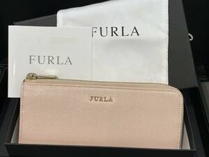 【F854CK】FURLA フルラ 長財布 L字ファスナー レザー ロングウォレット 定価2.6万 ピンク 札入れ 小銭入れ 箱付き 保管袋付き