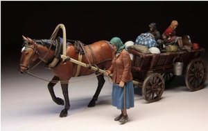 樹脂 模型 フィギュア 馬 市民 戦時中 子ども 女性 セット ジオラマ 1/35 馬車 樹脂製 模型 ミリタリー 未塗装 未組立 農民 G110