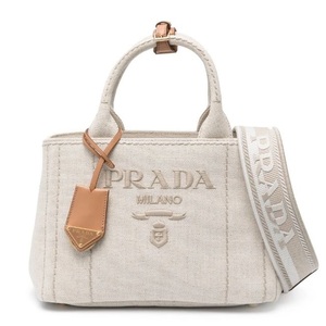 新品未使用！送料込み★PRADA★ロゴ刺繍キャンバスハンドバッグ