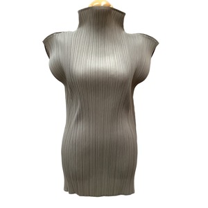 ♪♪ ISSEY MIYAKE イッセイミヤケ PLEATS PLEASE ノースリーブカットソー チュニック PP04-JK603 グレー やや傷や汚れあり