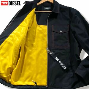 未使用級/XL相当●DIESEL ディーゼル コットン ナイロン コーチジャケット ジップ ブルゾン 春夏 裏地イエロー 赤ステッチ ロゴチャーム