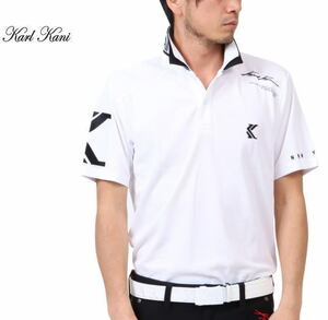 Karl Kani GOLF カールカナイ ポロシャツ 202KG1209 ドライ UVカット ジャカード ロゴ リブ 半袖ポロ ホワイト M 新品