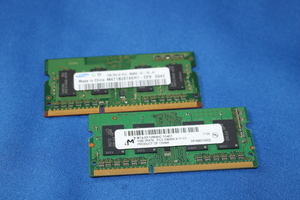 動作品 ノート用メモリ 1GBX2 2GB サムスン PC3-8500S マイクロン PC3-10600S　