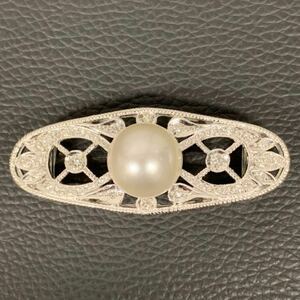 帯留め PT900 プラチナ ダイヤモンド 和装小物 パール 真珠 アンティーク メレダイヤ 貴金属