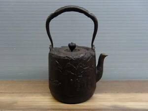 送料無料●龍文堂造 銅蓋 時代鉄瓶 煎茶道具 棗形