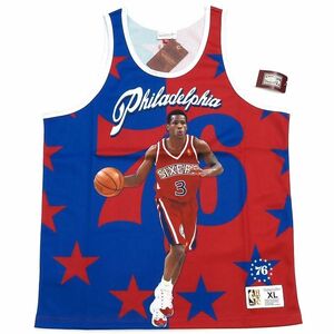 D04389 新品 Mitchell&Ness/アレンアイバーソン タンクトップ 【サイズ：XL】 ブルー×レッド NBA 76ers ミッチェルアンドネス