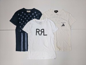 12．RRL ラルフローレン DENIM ＆ SUPPLY 3点 セット 半袖Tシャツ ポケT サイズXS/S 暗い灰色がかった青グレー アイボリー黒赤 x401
