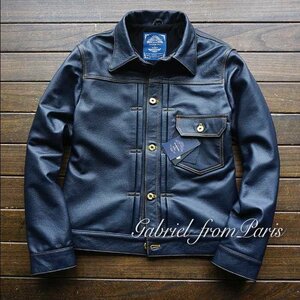 18万■レア 新作 Gabriel 牛革 インディゴ 最上級ナッパ革 Gジャンライダース レザージャケットUNION MADE 506 Type /44/XXXL