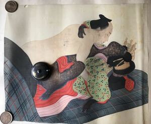 肉筆 絹本 艶本 枕絵 秘画 裸婦 春宮図 サイズ約25.5x21.5cm 日本画 