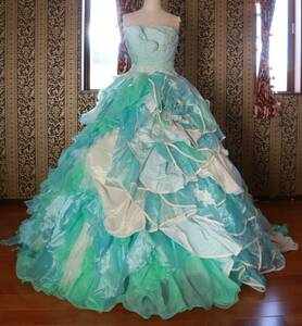 NICOLEニコル高級ウエディングドレス11号Lサイズ水色カラードレス編み上げ調節可能アルファブランカ製