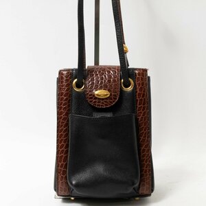 【1円スタート】BALLY バリー イタリア製 ショルダーバッグ 肩掛け ブラック ブラウン ゴールド金具 レザー クロコ型押し マグネット開閉