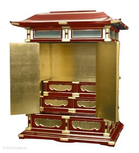 【寺院仏具】朱塗り　豪華金具付き　ひな壇付き　大型幅広春日厨子　高さ135センチ　国内自社工場製作品　(受注生産品)（商品番号10166s)