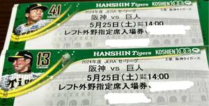 ５月25日（土）　甲子園　阪神vs巨人　レフト外野指定席　2連番