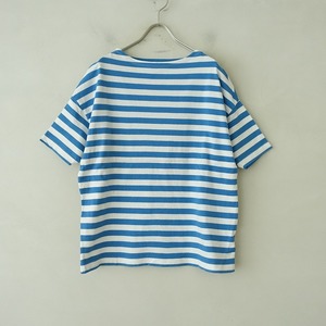 マイヨ maillot *ボーダードロップショルダーTシャツ*0カットソー半袖ボートネックブルーホワイト(33-2403-919)【82D42】