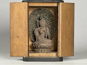 懐中仏　如意輪観音　木彫厨子高さ約10cm　江戸時代　仏像　仏教美術