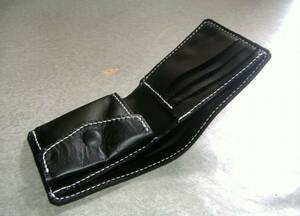 手縫いクロム革二つ折り財布カード入れ５黒検索ハンドメイド