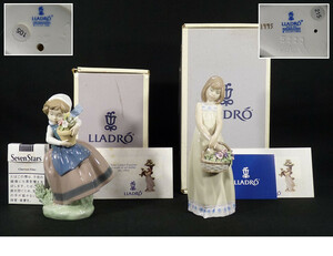 《ＶＰ》スペイン高級陶器 LLADRO リヤドロ 「お花の宝物」「春が来た」 陶器置物２点 共箱