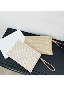 レディース アクセサリー 財布orカードケース 1個女性向け小麦色の編み込みグラス編みバッグ クリップバッグ 手作りの編みバッグ