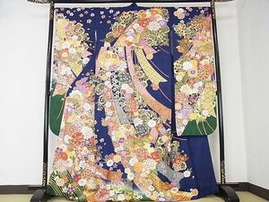 平和屋2■豪華振袖　駒刺繍　舞桜　鬘帯雪輪花手毬　暈し染め　金彩　逸品　DAAB8067ps