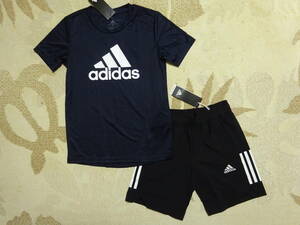 新品★送料込み!!★adidasアディダス★上140下130★快適!!半袖Ｔシャツ(紺)・ 軽量快適!!スポーツショーツ(黒)★上下★即決