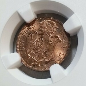 準々最高鑑定 NGC MS63RB 1847 銅貨 スイス ジュネーブ 1サンチーム　モダンコイン　アンティークコイン