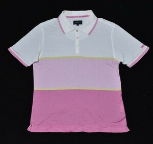 ★バーバリーゴルフ★白&ピンクの3色使いのボーダー★お洒落な半袖ポロシャツM