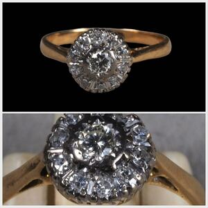 英国エドワーディアン18金プラチナ贅沢11石ダイヤモンド珠玉のクラスターリング！極上なる神秘的輝き！20世紀初頭頃・刻印有・本物保証！