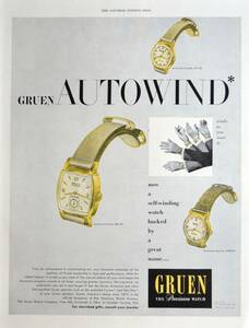 稀少！時計広告/1948年グリュエン 時計広告/Gruen Autowind Watches/W