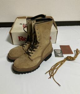 90s PT91 刺繍羽タグ REDWING 8218 レッドウィング 7.5D 25.5cm ロガーブーツ スエード 編み上げ 90年代 USA スウェード WORK BOOT 