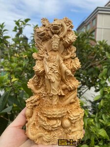 美品★ 黄楊木 九龍観音 仏教美術 精密細工 木彫り 芸術品 仏像 置物 高さ20cm