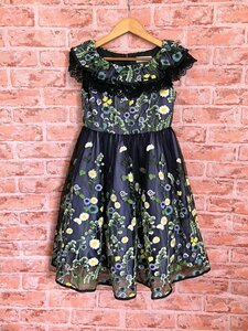 【送料込】美品★ANNA SUI Mini アナスイミニ ドレスオール 130cm L パープル×ブラック×オフホワイト他 刺繍 お花 定価40,000円 s3405850