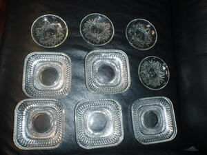 クリスタルガラス皿セット　４角皿５個　丸皿４個　ニッコウ　ペアテイ　＆コーヒセット