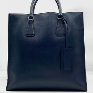 1円【美品】PRADA プラダ メンズ トートバッグ ビジネスバッグ ブリーフケース 三角ロゴ サフィアーノレザー オールレザー ネイビー 大容量