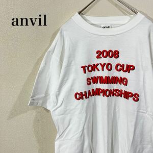 IK210 anvil イベントTシャツ 2008 TOKYO CUP SWIMMING CHAMPIONSHIPS ホワイト 半袖 ロゴ 古着 送料無料