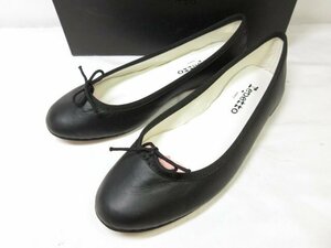 HH未使用品 【レペット Repetto】 レザー フラットソール リボン付き パンプス 婦人靴 (レディース) size38 ブラック ■30LZ4458