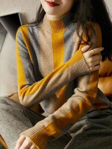 LRM471 新品秋冬 新品 上質 オシャレ 大人 素敵な 暖かい ミンクカシミヤ混 バイカラー ハイネックセーター