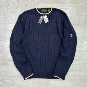 未使用 Timberland ティンバーランド 袖 ロゴ コットン リブ ニット プルオーバー COTTON RIB KNIT NAVY ネイビー 系 サイズ XL