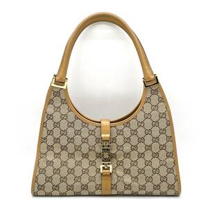 1円 良品 GUCCI グッチ GGキャンバス レザー ジャッキー ハンドバッグ セミショルダー 肩掛け ブラウン ゴールド金具 002 1067