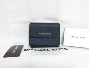 送料無料 定価3.9万 新品 MICHAEL KORS コンパクト ウォレット ネイビー マイケルコース 二つ折り 財布 