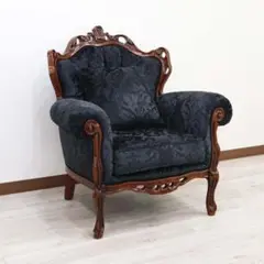 ソファ 1P 猫脚 イタリア オットマン 椅子 ダマスク・ブラック 高級家具