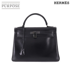 エルメス HERMES ケリー 32 ソーブラック ボックスカーフ ハンド バッグ □N刻印 内縫い ブラック 金具 Kelly 32 90177638