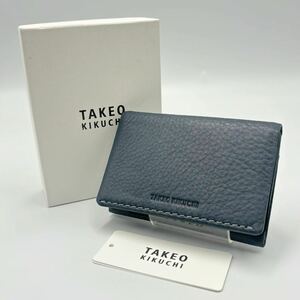 240510-【新品未使用】 TAKEO KIKUCHI タケオキクチ カードケース レザー 牛革 名刺入れ 紺色系 メンズ 美品