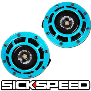 SICKSPEED ホーン TEAL JDM USDM シックスピード ラッパ スタンス 丸型 汎用 12V クラクション ブルー